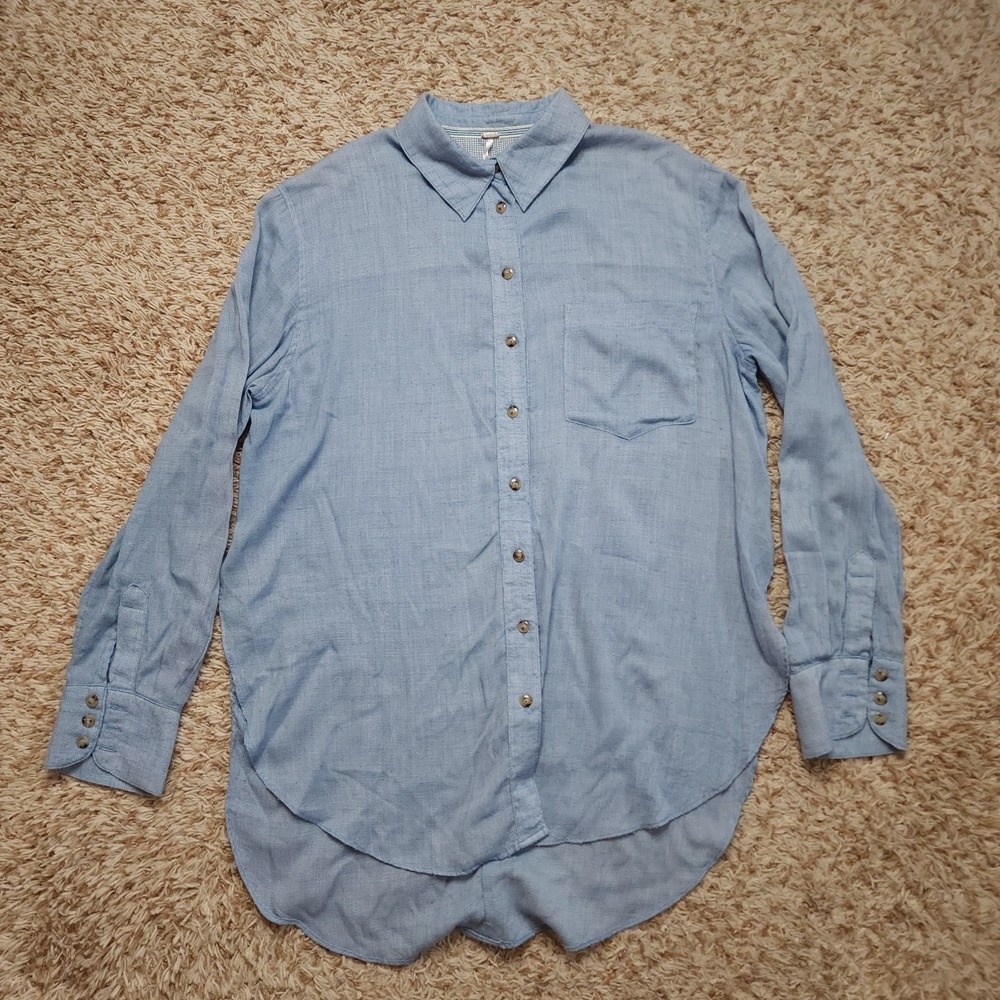 Free‎ People Blue Womens S Long Sleeve Button Up Shirt - Picture 2 of 8